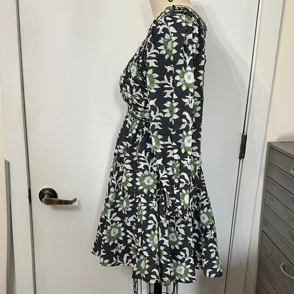Free People Black and Green Floral Long Sleeve Dress - Picture 3 of 8